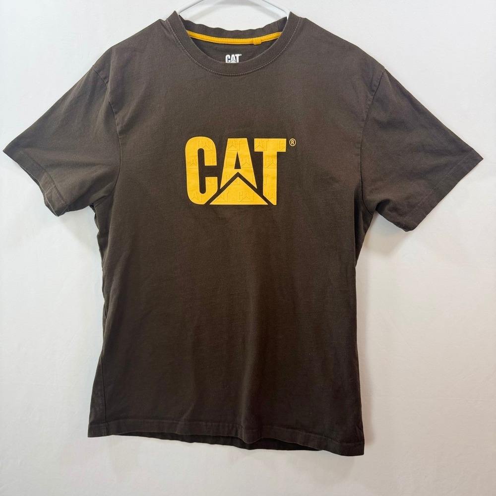 CAT Caterpillar Mens Graphic T-Shirt Brown Short Sleeve Cotton Logo Size M